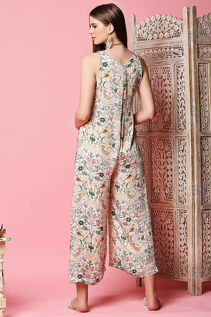 Light Beige Printed Jumpsuit by Sakshi Girri at Pernia's Pop Up Shop