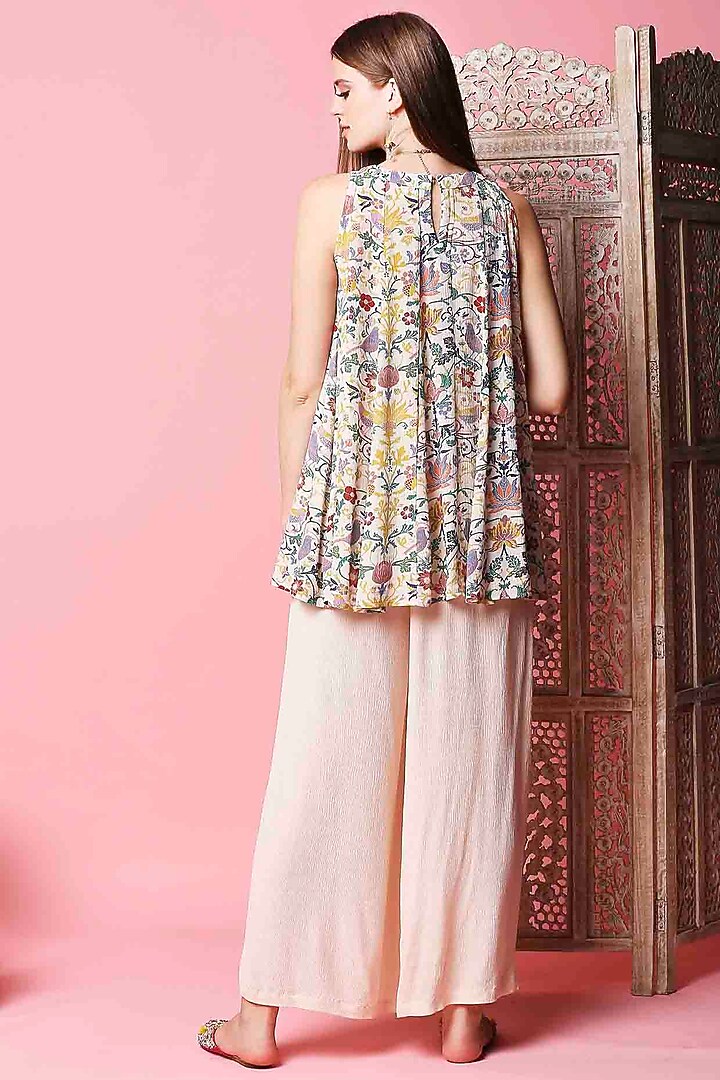Beige Printed Flared Palazzo Pant Set by Sakshi Girri at Pernia's Pop Up Shop