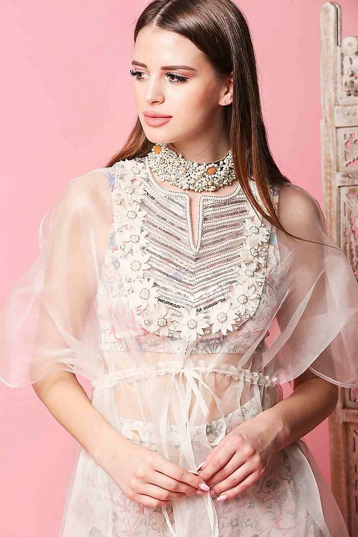 Ivory Printed Palazzo Pant Set by Sakshi Girri at Pernia's Pop Up Shop