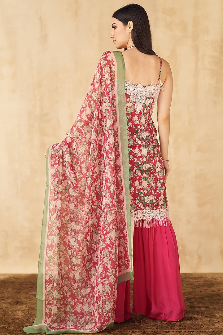 Ruby Pink Crepe Party Wear Sharara Set by Sakshi Girri at Pernia's Pop Up Shop