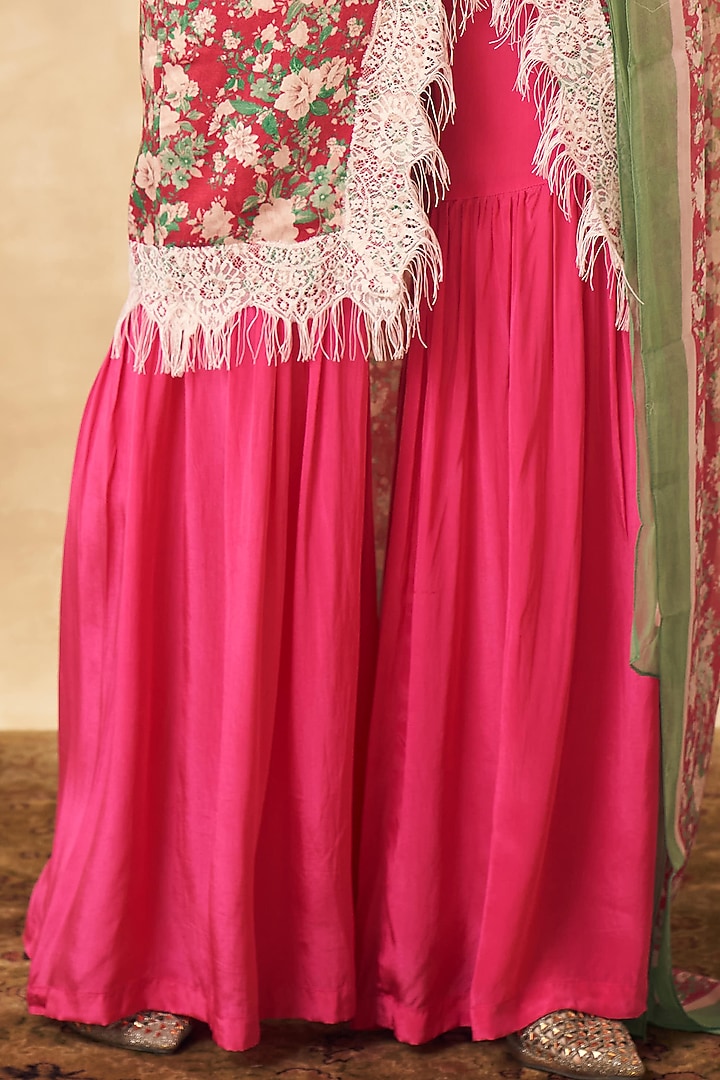 Ruby Pink Crepe Party Wear Sharara Set by Sakshi Girri at Pernia's Pop Up Shop