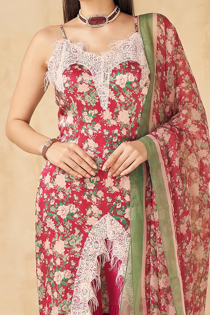 Ruby Pink Crepe Party Wear Sharara Set by Sakshi Girri at Pernia's Pop Up Shop