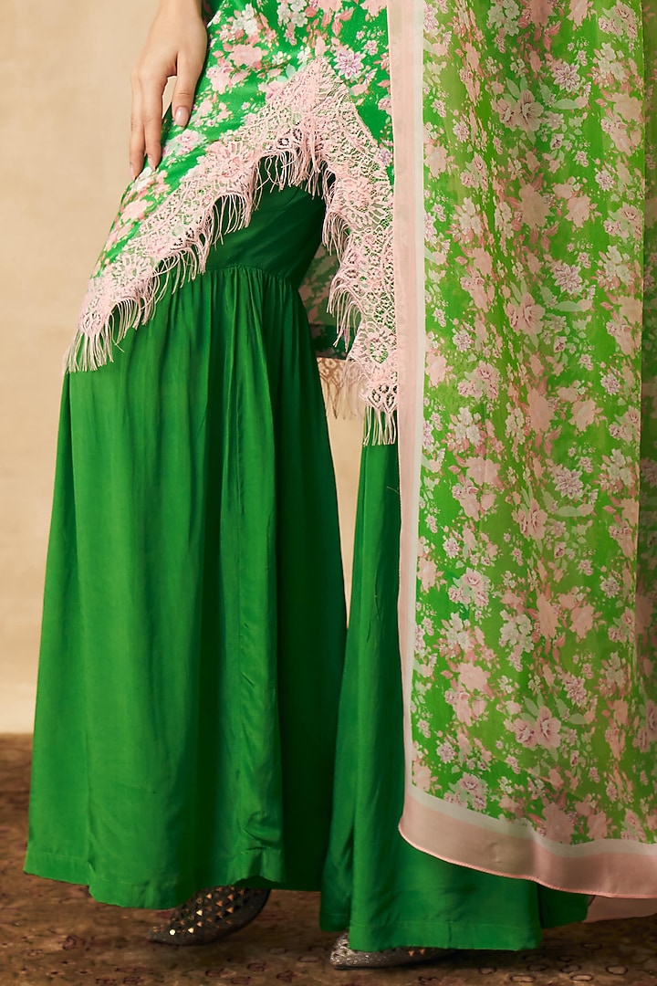Lime Green Satin Party Wear Sharara Set by Sakshi Girri at Pernia's Pop Up Shop