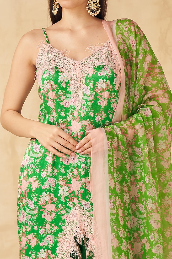 Lime Green Satin Party Wear Sharara Set by Sakshi Girri at Pernia's Pop Up Shop