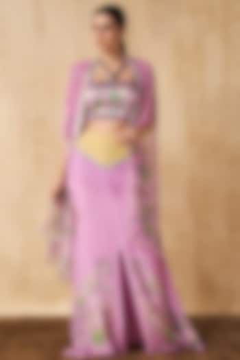 Lavender Satin Lycra & Crepe Embellished Skirt Set by Sakshi Girri at Pernia's Pop Up Shop