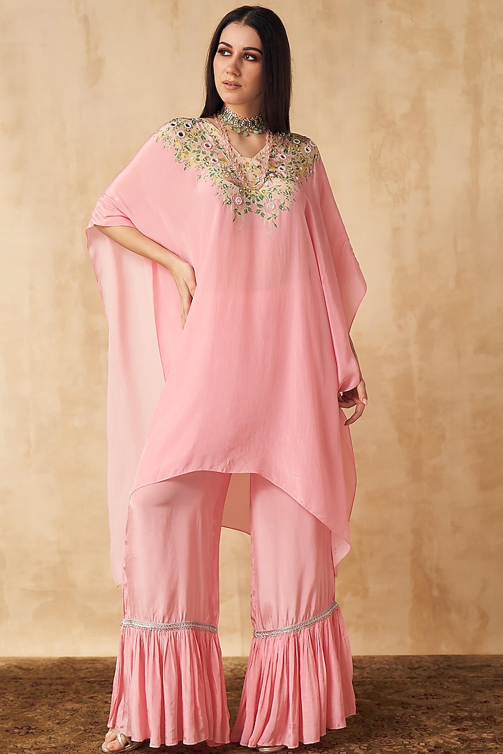 Rose Pink Embellished Kaftan Set by Sakshi Girri