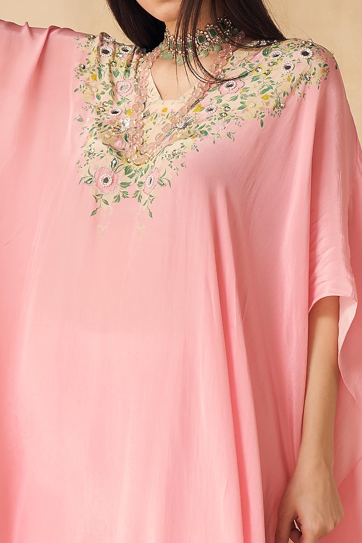 Rose Pink Embellished Kaftan Set by Sakshi Girri at Pernia's Pop Up Shop