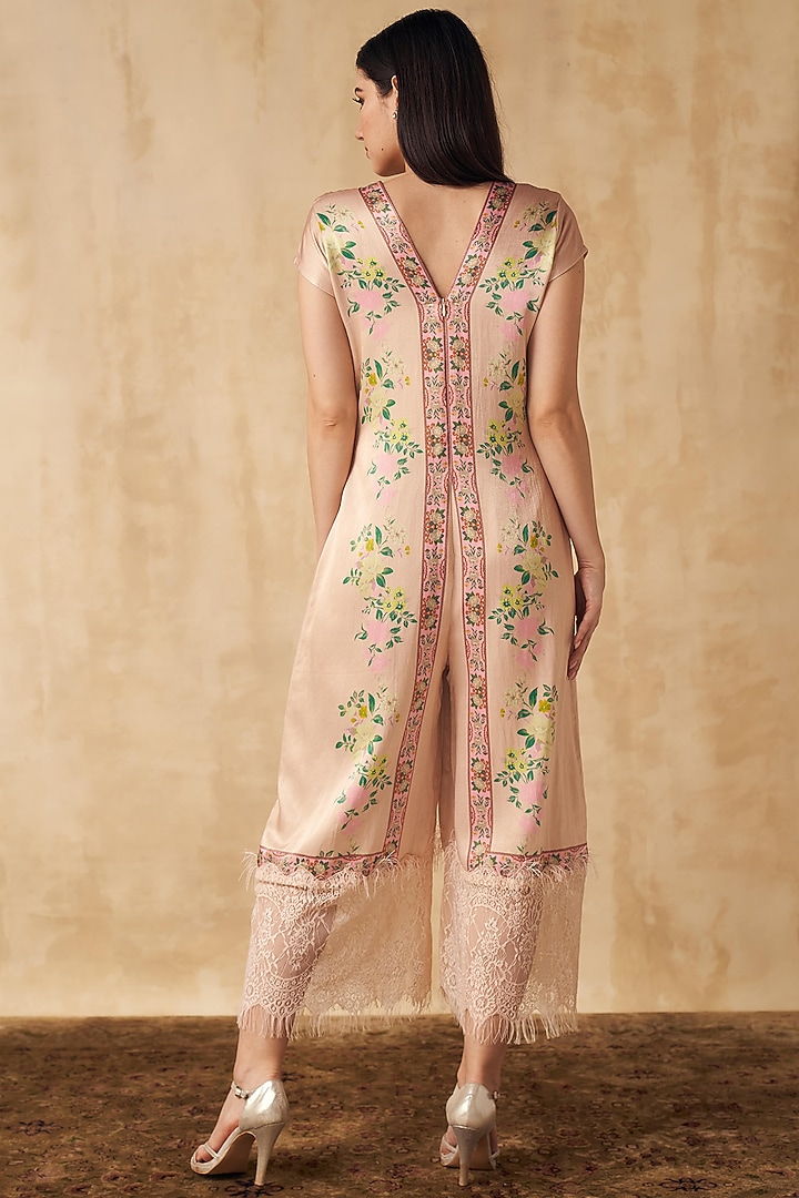 Champagne Beige Printed Jumpsuit by Sakshi Girri at Pernia's Pop Up Shop