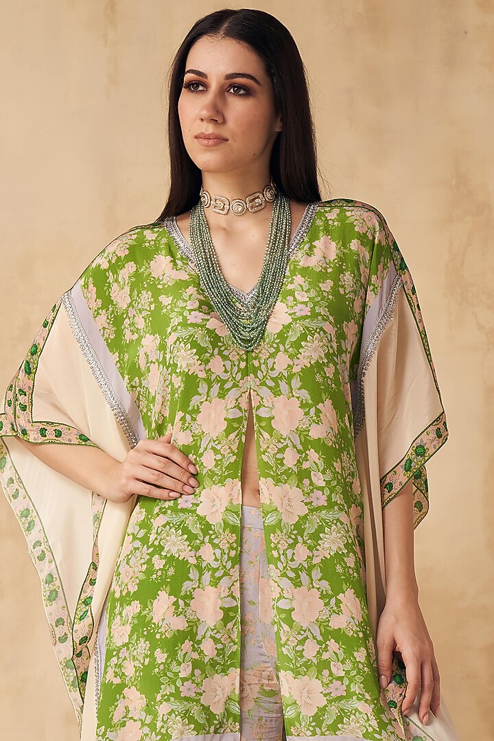 Lime Green Printed Kaftan Set by Sakshi Girri at Pernia's Pop Up Shop