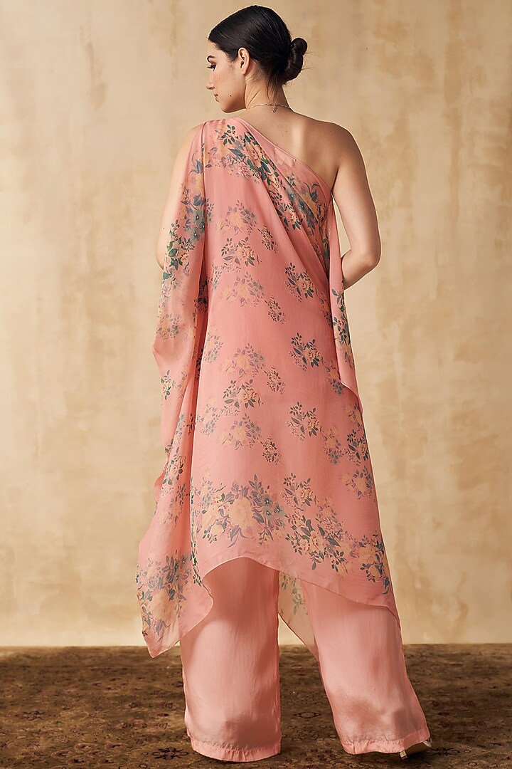 Peach Printed One-Shoulder Tunic Set by Sakshi Girri at Pernia's Pop Up Shop