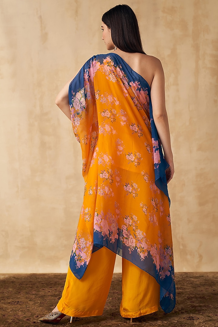 Honey Yellow Printed One-Shoulder Tunic Set by Sakshi Girri at Pernia's Pop Up Shop