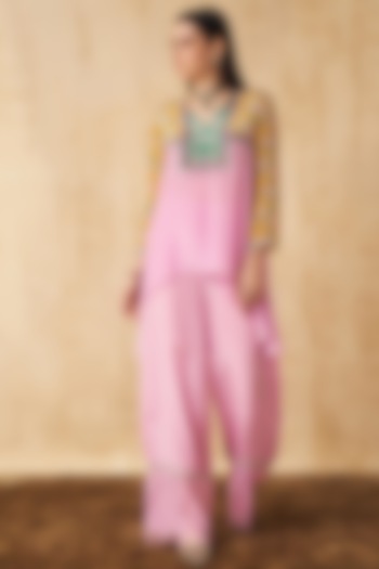 Lavender & Lemon Yellow Printed Short Tunic Set by Sakshi Girri at Pernia's Pop Up Shop