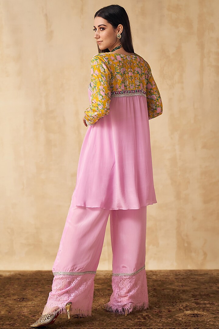 Lavender & Lemon Yellow Printed Short Tunic Set by Sakshi Girri at Pernia's Pop Up Shop