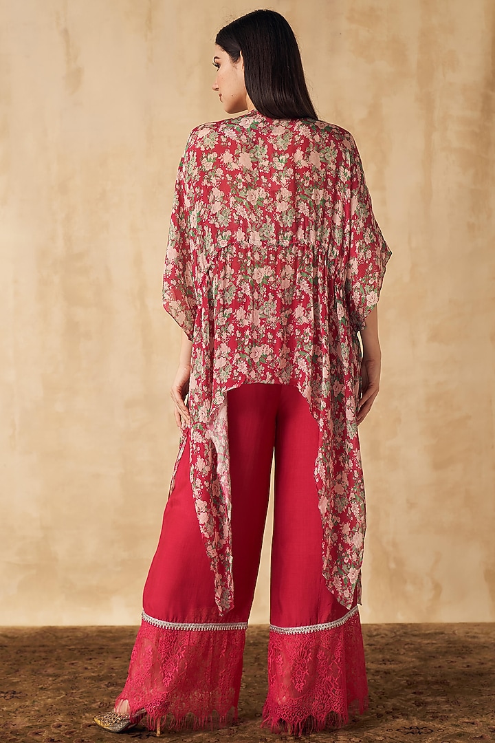 Ruby Pink Printed & Embellished Kaftan Set by Sakshi Girri at Pernia's Pop Up Shop