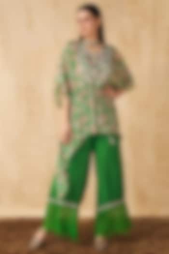 Green Printed & Embellished Kaftan Set by Sakshi Girri