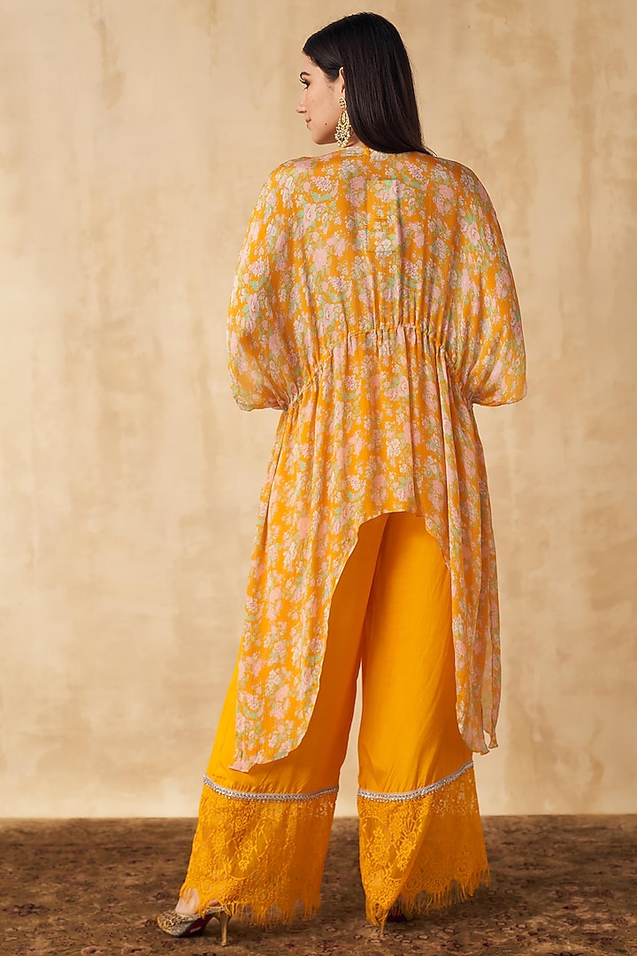 Honey Yellow Printed & Embellished Kaftan Set by Sakshi Girri at Pernia's Pop Up Shop