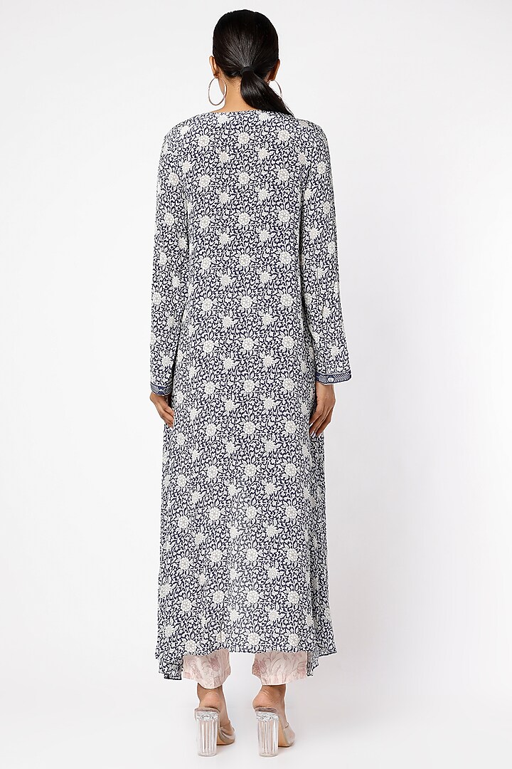 Navy Blue Embroidered Asymmetrical Kurta Set by Sakshi Girri at Pernia's Pop Up Shop