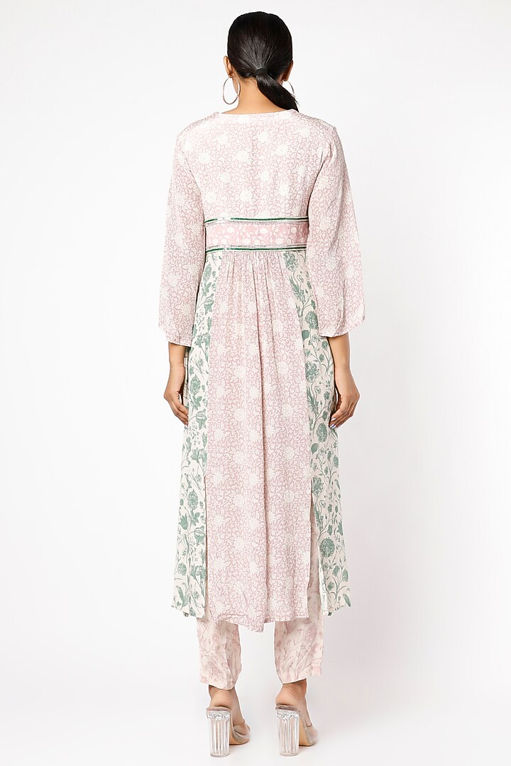 Pine Green & Blush Pink Embroidered Tunic Set by Sakshi Girri at Pernia's Pop Up Shop