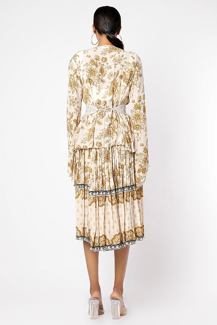 Dark Beige & Off-White Wrinkled Cotton Floral Printed Skirt Set by Sakshi Girri at Pernia's Pop Up Shop