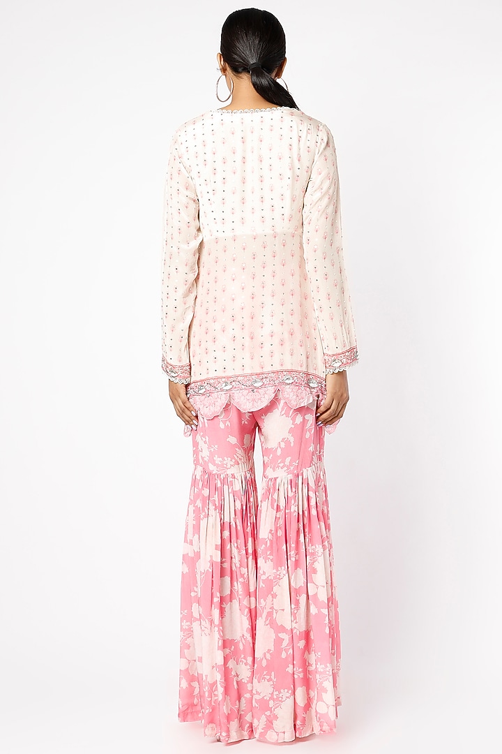 Blush Pink & Off White Printed Party Wear Sharara Set by Sakshi Girri at Pernia's Pop Up Shop