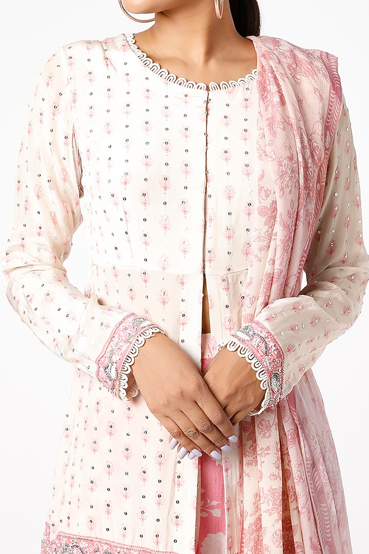 Blush Pink & Off White Printed Party Wear Sharara Set by Sakshi Girri at Pernia's Pop Up Shop