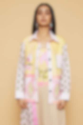 Pink & Yellow Cotton Twill Floral Printed Jacket by Sakshi Girri at Pernia's Pop Up Shop