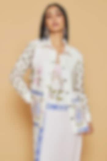Ivory & Blue Cotton Twill Floral Printed Jacket by Sakshi Girri at Pernia's Pop Up Shop