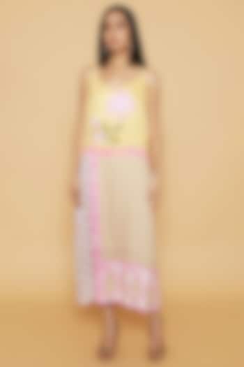 Pink & Yellow Double Georgette Floral Printed Midi Summer Dress by Sakshi Girri at Pernia's Pop Up Shop