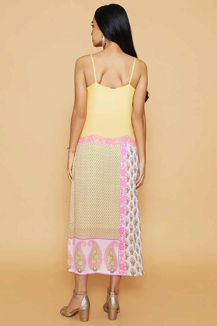 Pink & Yellow Double Georgette Floral Printed Midi Summer Dress by Sakshi Girri at Pernia's Pop Up Shop