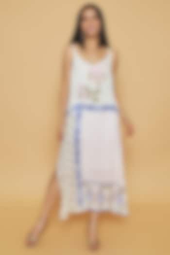Ivory & Blue Double Georgette Floral Printed Midi Summer Dress by Sakshi Girri at Pernia's Pop Up Shop