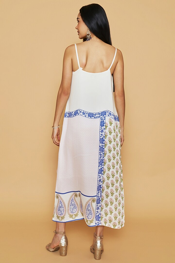 Ivory & Blue Double Georgette Floral Printed Midi Summer Dress by Sakshi Girri at Pernia's Pop Up Shop