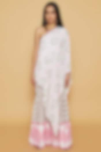 Pink & Green Double Georgette Bandhani Printed One-Shoulder Tunic Set by Sakshi Girri at Pernia's Pop Up Shop