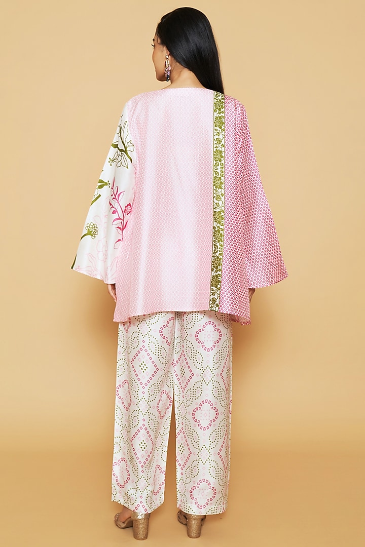 Pink & Green Dupion Silk Floral Printed Tunic Set by Sakshi Girri at Pernia's Pop Up Shop