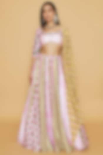 Multi-Colored Dupion Silk Floral Printed Panelled Wedding Lehenga Set by Sakshi Girri at Pernia's Pop Up Shop