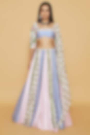 Multi-Colored Dupion Silk Floral Printed Panelled Wedding Lehenga Set by Sakshi Girri at Pernia's Pop Up Shop