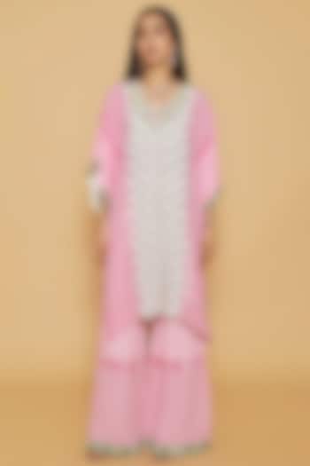 Pink & Green Double Georgette Floral Printed Kaftan Set by Sakshi Girri at Pernia's Pop Up Shop