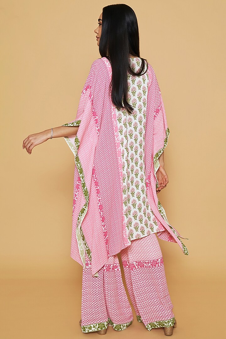 Pink & Green Double Georgette Floral Printed Kaftan Set by Sakshi Girri at Pernia's Pop Up Shop