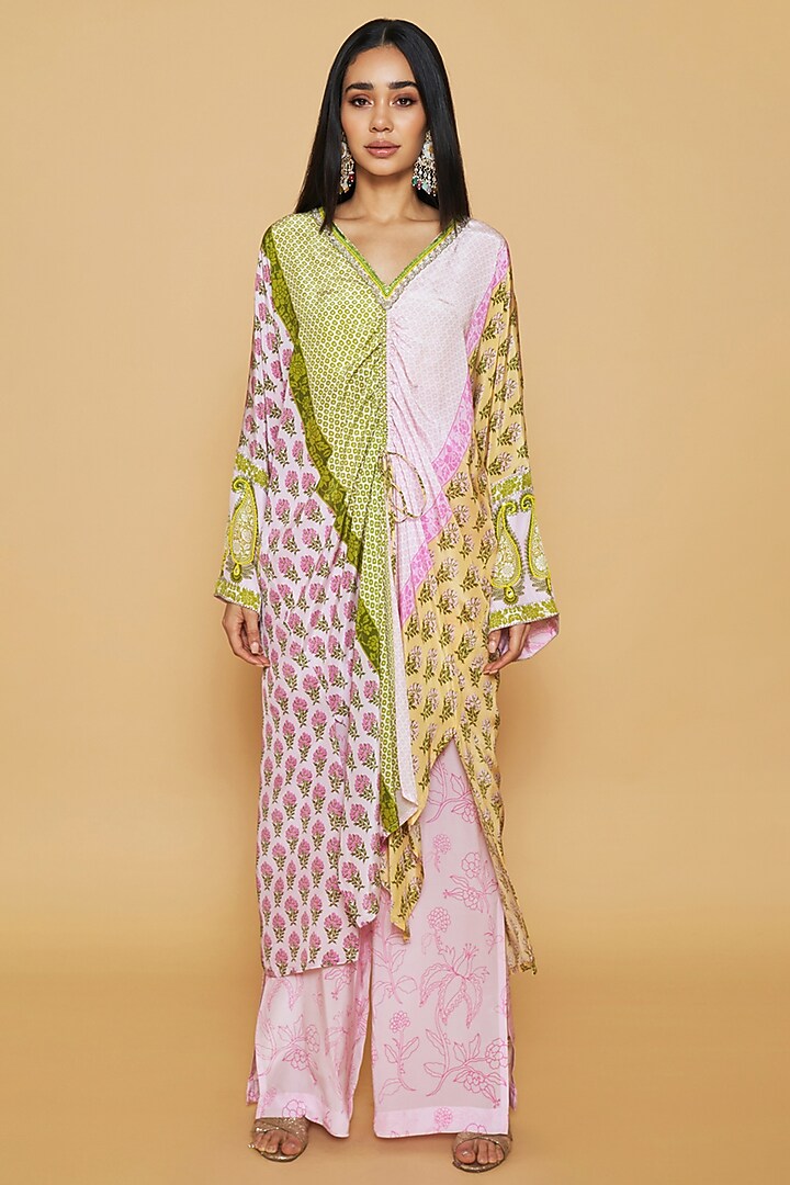 Multi-Colored Crepe Kaftan Set by Sakshi Girri at Pernia's Pop Up Shop