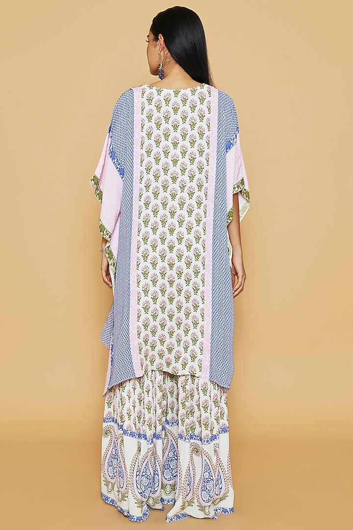 Ivory & Blue Double Georgette Floral Printed Kaftan Set by Sakshi Girri at Pernia's Pop Up Shop