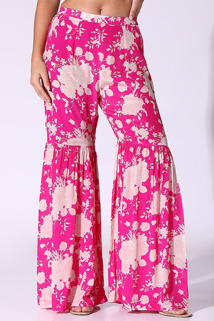 Hot Pink Crepe Floral Printed One-Shoulder Tunic Set by Sakshi Girri at Pernia's Pop Up Shop