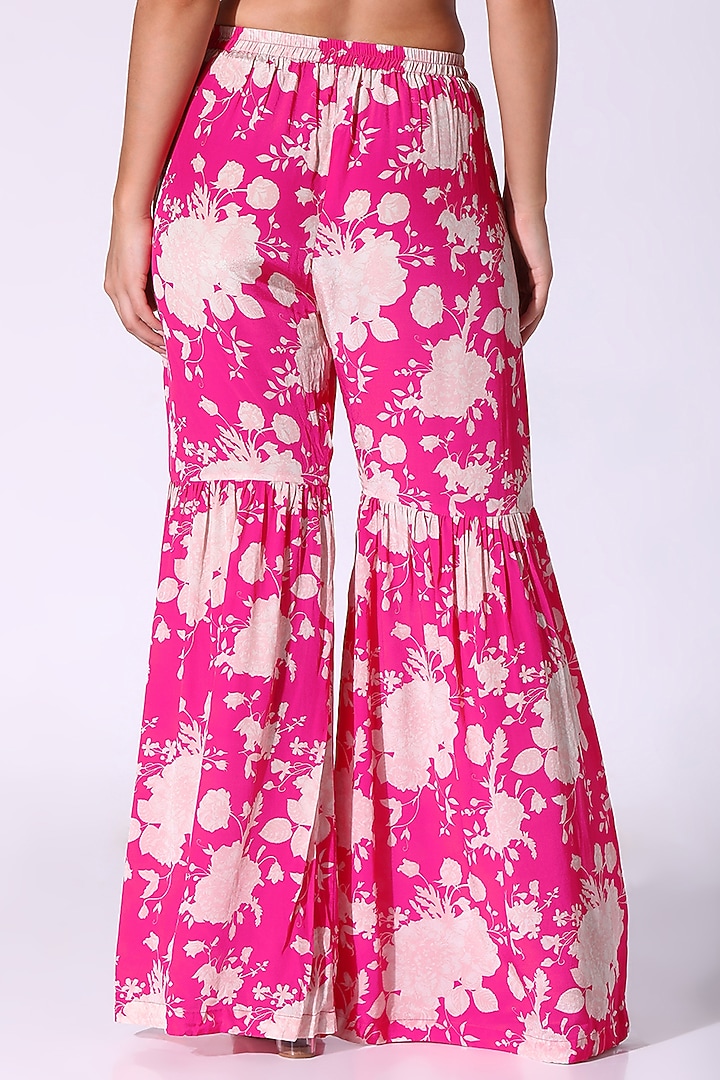 Hot Pink Crepe Floral Printed One-Shoulder Tunic Set by Sakshi Girri at Pernia's Pop Up Shop