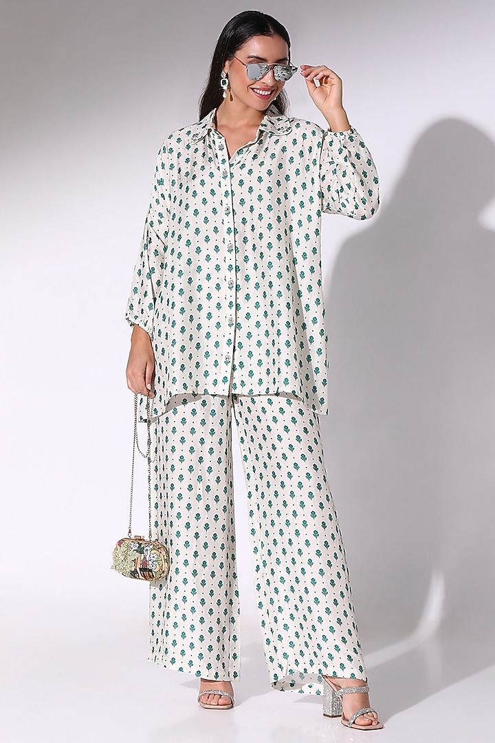 Pine Green Dupion Silk Embellished Co-Ord Set by Sakshi Girri at Pernia's Pop Up Shop