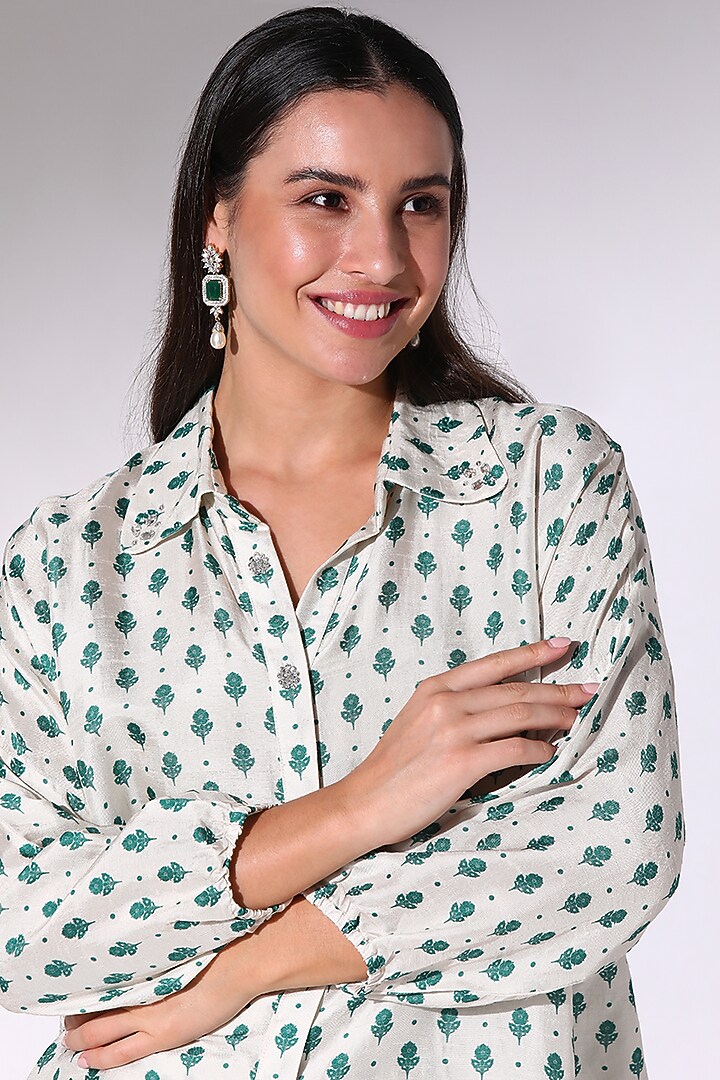 Pine Green Dupion Silk Embellished Co-Ord Set by Sakshi Girri at Pernia's Pop Up Shop