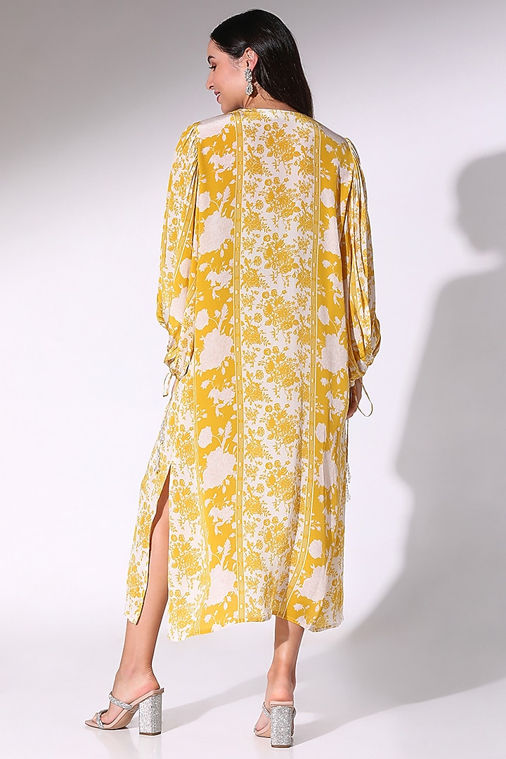 Mustard Yellow Crepe Floral Printed Tunic by Sakshi Girri at Pernia's Pop Up Shop