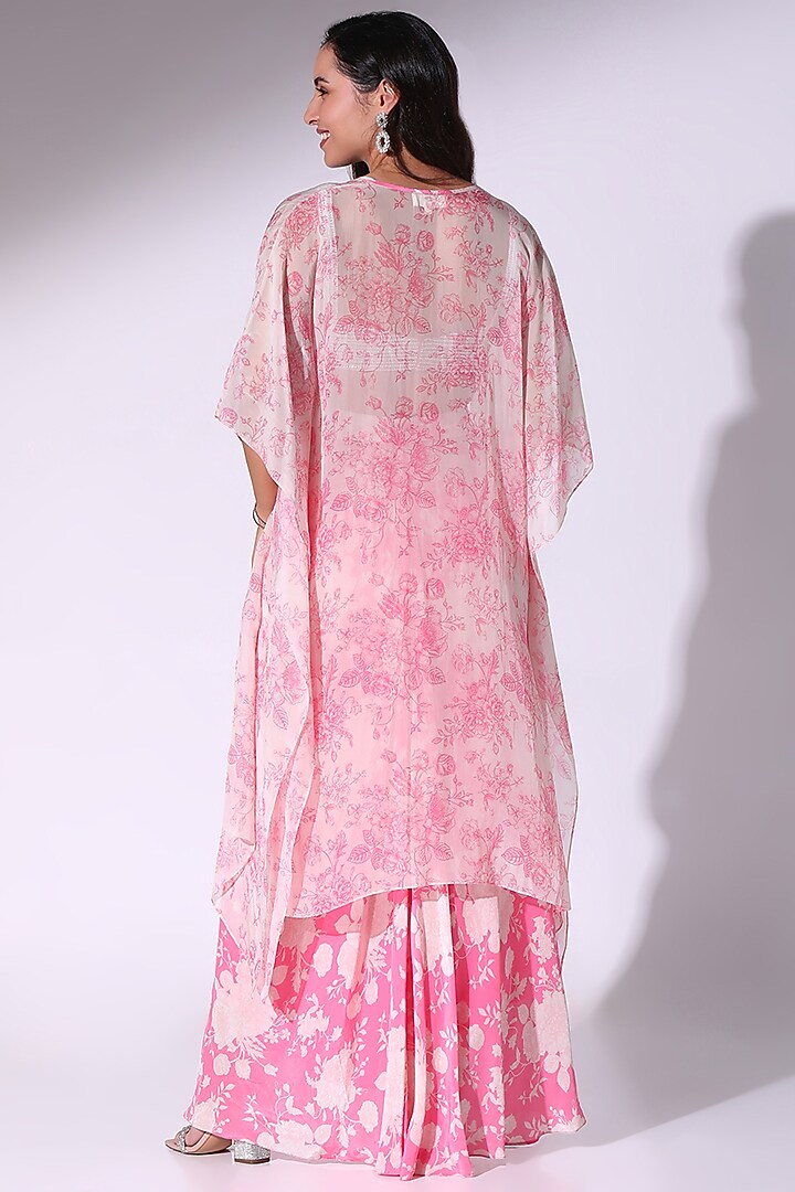 Pink Organza Floral Printed Draped Skirt Set by Sakshi Girri at Pernia's Pop Up Shop