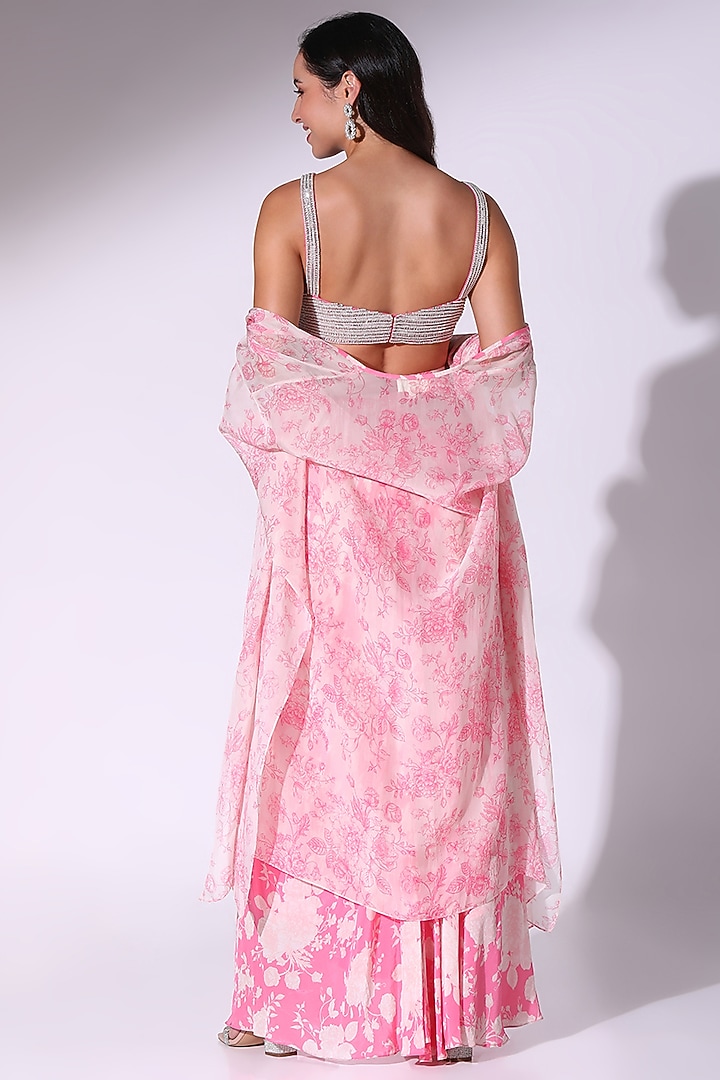 Pink Organza Floral Printed Draped Skirt Set by Sakshi Girri at Pernia's Pop Up Shop