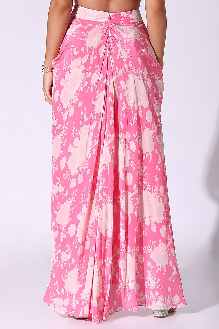 Pink Organza Floral Printed Draped Skirt Set by Sakshi Girri at Pernia's Pop Up Shop