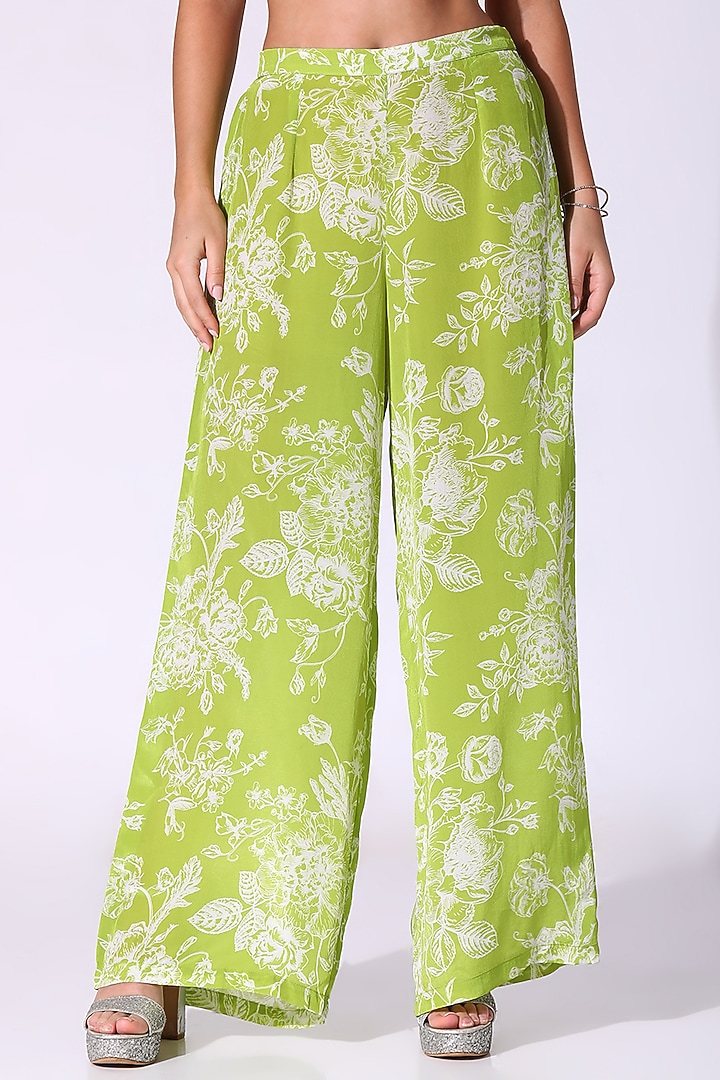 Lime Green Crepe Floral Printed One-Shoulder Tunic Set by Sakshi Girri at Pernia's Pop Up Shop