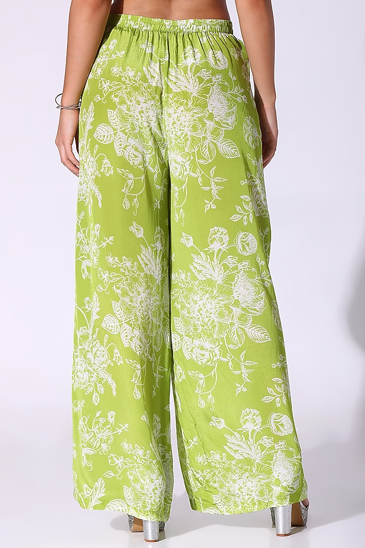 Lime Green Crepe Floral Printed One-Shoulder Tunic Set by Sakshi Girri at Pernia's Pop Up Shop