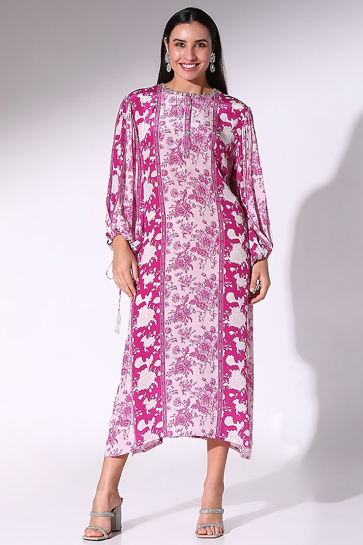 Plum Crepe Floral Printed Tunic  by Sakshi Girri